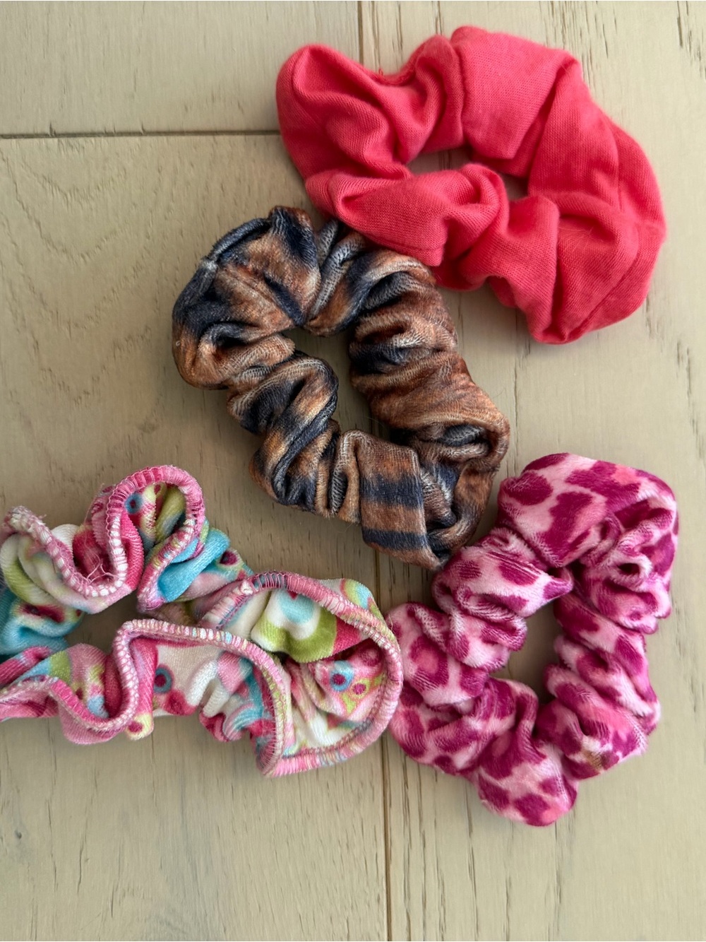 velvet Elastic Scrunchie Set - Pink, Coral, Brown, Multicolor
